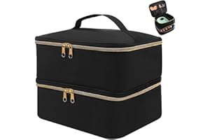 ADERTOS Nagellack Aufbewahrung Tasche Doppelschicht Nagellacktasche Schwarz Nagel Taschen Nagellack Organizer Wasserdicht Nagellackaufbewarung Tasche Nylon Kosmetiktasche für 30 Flaschen Nagellampe