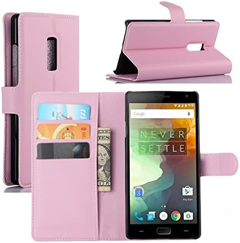 OnePlus 2 Case, OnePlus Two Case, HualuBro Premium PU Leather Wallet Flip Phone Protective Case Cover with Card Slots for OnePlus 2 2015 Smartphone (Pink)