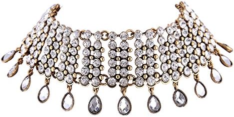 Jinberry Vintage Rhinestone Choker Necklace with Drop Shape Pendants / Retro Elegant Adjustable Choker for Women Ladies - Golden