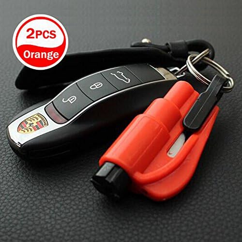 LJNH [2 Pack] Car Emergency Escape Window Break Hammer Safety Seat Belt Cutter Tool Keychain (Orange)