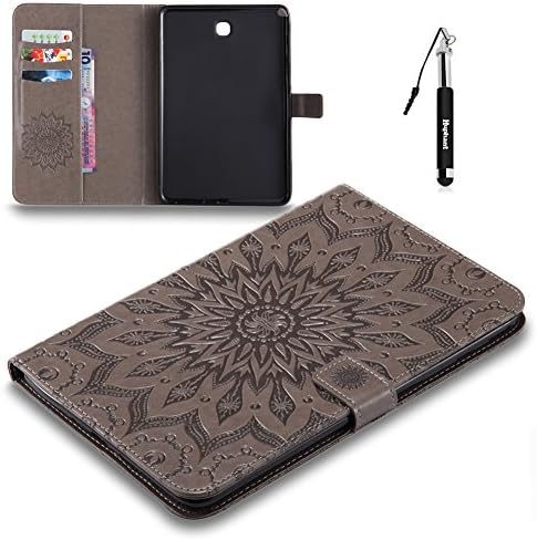 Leather Case Cover for Samsung Galaxy Tab A 8.0"SM-T350,Huphant Quality Retro Sunflower Relief Pattern Lightweight Smart Case Stand Cover with Quality PU Leather Finish &amp; Microfibre Inner Black Hard Back Ultra Slim-Fit Flip PU Leather Book style Wallet Magnetic Closure Built-in Stand Shockproof Full Protection Anti-slip Leather Wallet Case Cover for Samsung Galaxy Tab A 8.0"SM-T350+1 Black Retractable Dust Plug Stylus Pen(Grey)