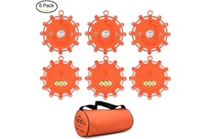 Wanme 6 Pezzi Magnetico LED Road Flare Lampione di Sicurezza with Hook, Evidenziare Auto Emergency Disc Safety Light Flashing Roadside Beacon, Batteria Caricata