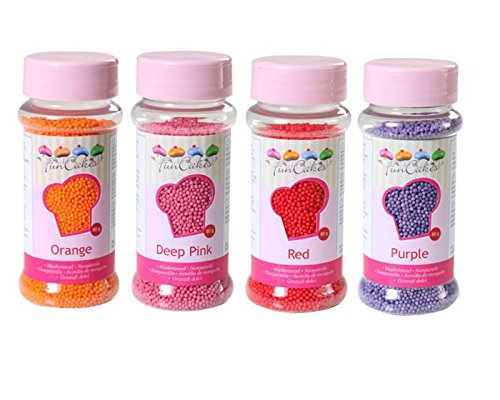 Nonpareils-Set 4tlg.,orange-dunkelrosa-lila-rot, Zuckerperlen, Zuckerstreusel - 2