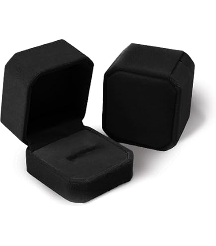 Écrin à Bague En Velours Noir - Boîte Cadeau Pour Fiançailles Ou Mariage - Avec Petit Sac En Flanelle De Protection - 5