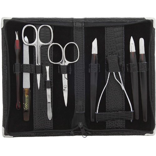 Maniküre-Set, 9 tlg., Kunstleder in Kroko-Optik Innen Rindsleder mit feinsten Solinger Instrumenten. - 2