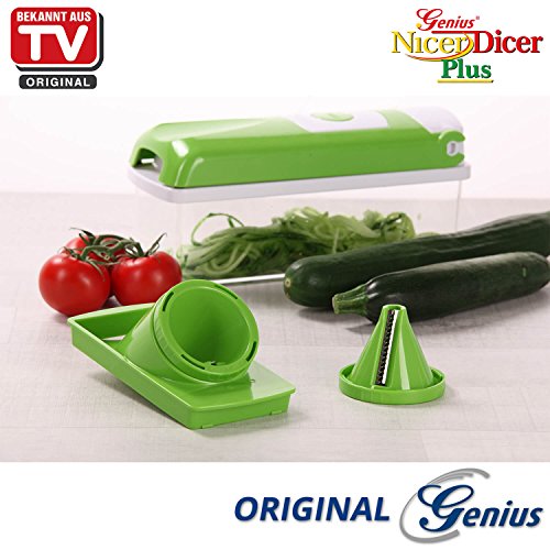 Genius Nicer Dicer Plus | 16 Teile | inkl. Nicer Julietti | Alles-Schneider | Hobeln | Würfeln | Julietti | Spiralen | Vierteln | Bekannt aus TV | NEU Farbe Kiwi - 4