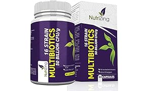 Multibiotic 16 ceppi di batteri benefici - 50 miliardi di CFU/g - 100% Vegetariano e Vegano -rilascio ritardato brevettato, capsule resistenti agli acidi dello stomaco -Per uomini e donne da NutriZing