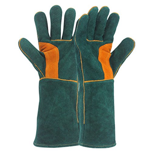 détail YAOBAO Gants De Feu, en Cuir avec Parfait pour Cheminée, Poêle, Four, Gril, Soudure, Barbecue, Mig, Porte-Pot, Gants De Manutention des Animaux,2Pair