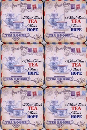 New coaster set of 6 "Where There's Tea There's Hope" airmail postcard