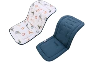 ZiaWorld Reversible Baby Pushchair Seat Liners, Pram Liner, Travel Cot Mattress for Pushchair, Universal Stroller Liner Breathable Soft Pad Cotton Foldable Baby Cushion Mattress (Blue Whale)