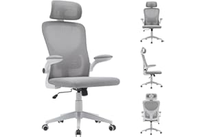 BAKAJI Sedia da Scrivania Ergonomica in Tessuto Traspirante e Antisudore, Schienale con Supporto Lombare e Poggiatesta, Poltrona da Studio Ufficio Altezza Regolabile a Gas 116-126 cm (Grigio)