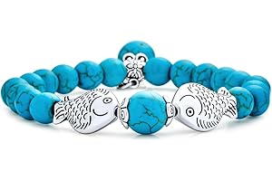 Bling Jewelry Bali Vacation Style Nauticol Tropical Navy Blue Lapis Lazuli Nauticol Rope Boat Anchor Blue Turquoise Fish Pisces Zodiac Charm Stretch Bracelet For Women Teens Silver Plated
