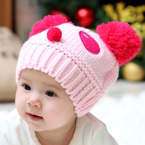 HuntGold Cute Baby Girl Boy Winter Warm Panda Shape Knitted Wool Crochet Beanie Hat Cap(pink)