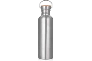 SOSAYET Trinkflasche Edelstahl 1L, Nicht Isolierte Einwandige Edelstahl Trinkflasche, BPA-Frei Auslaufsicher Metall Wasserflasche, Outdoor Trinkflasch für Sprudel, Sport, Schule, Fitness