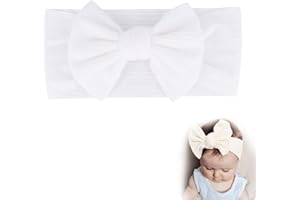 WOOXDYUK Baby Mädchen Stirnbänder Weiss Neugeborene Kleinkinder Haarbänder und Bögen Kinder Haarschmuck Weiche, Dehnbare Strickschleife mit breitem Rand