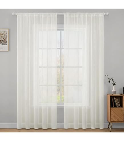 MIULEE Lino Tende Finestre Tenda a Pannello Traslucido Tende Moderne a Vela Trasparente per Porte Balcone Adatte per Soggiorno Camera da Letto 2 Pezzo Set Lino Naturale Bianco 140x225 cm
