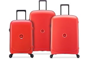 DELSEY PARIS - Belmont Plus - Set de 3 Valises Rigide Ensemble de Bagages Ultra Léger - Bagage Cabine 55cm Valise Moyenne 76cm - Valise Grande Taille 82cm - Rouge Fane