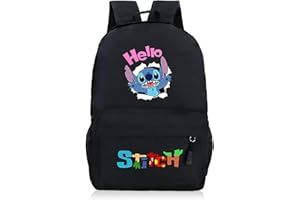 Stitch Sac à dos pour enfant - Sac à dos pour enfants - Sac à dos d'écolier pour fille - Léger - Lilo et Stitch - Sac à dos d'écolier pour enfants - Pour garçons, filles, adolescents, Noir , M