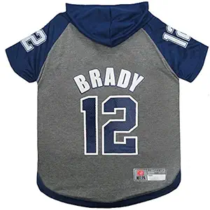 NFLPA Tom Brady Hoodie for Dogs & Cats. NFL England Patriots Dog T-Shirt, Large | Sports Hoody Tee Shirt for Pets | Licensed Sporty Dog Shirt.