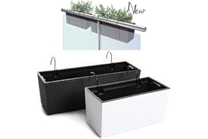 R.G. Blumenkasten Blumentopf Balkonkasten Geländerkasten Geländertopf DRCW Rattan Optik mit Halterungen Einsatz Aufhängung (400 Anthrazit)