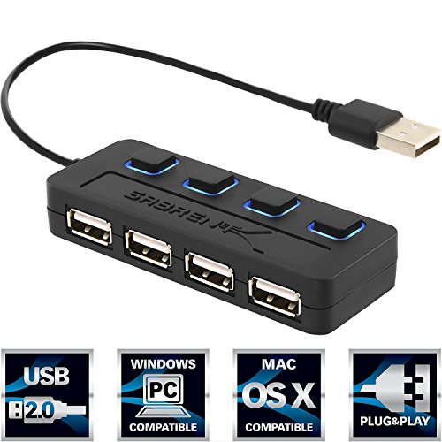 Sabrent USB HUB – 4-Port USB 2.0 Hub mit einzelnen Schalter und einzelnen LEDs (HB-UMLS) - 2