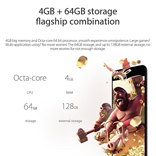 Vernee M5 4G FDD-LTE Smartphone 5.2 Zoll HD, Android 7.0 [4GB RAM+64GB ROM] Octa-Core, 13.0MP + 8.0MP Kamera 3300mAh Akku Fingerabdruckscanner, Band 20 Dual SIM Ohne Vertrag Handy