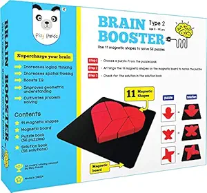 Play Panda Brain Booster Set 2 (Senior) - 56 Puzzles Designed to Boost Intelligence - with Magnetic Shapes, Magnetic Board, Puzzle Book and Solution Book - for 6-99 Years Boys and Girls