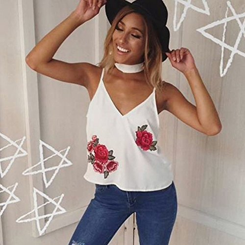 Damen Weste!Sannysis Frauen Appliques Rose Ärmelloses Tank Crop Tops Weste (S, Weiß) - 4