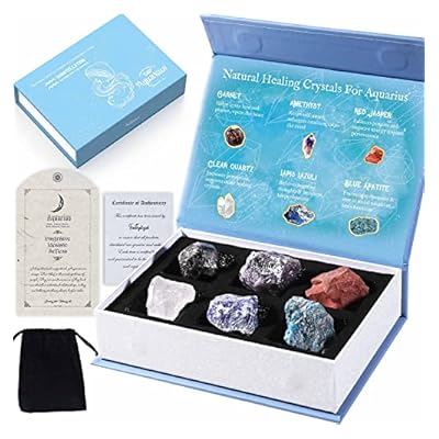 Faivykyd Aquarius Crystals For Healing, Natural Spiritual Crystals With Horoscope Box, Zodiac Birthstone Crystal Set, Birthday Gifts For Women Men Friends, Healing Crystal For Beginners