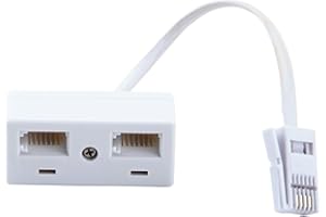 WrteEase BT Plug to Two BT Sockets Splitter,UK Telephone RJ11 Male to Double Female Socket Extender,Phone to Etherne Adapter for Landline,Fax,Modem,Telephone Equipment,White