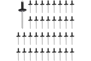 WENRERO 40 Pezzi Rivetti Ciechi in Alluminio Rivetti a Strappo Neri Rivetti Pop in Alluminio Chiodo a Testa Larga Alluminio Set Rivetti Ciechi Assortimento Alluminio per Metallo Legno Plastica