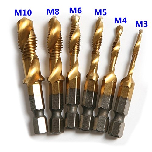 Raysen Profi 6-teilig Kombi Titan Gewindebohrer Bit Satz 1/4“ HSS M3-M10 Schraube Sechskantschaft Senker Werkzeuge Bohrer-Bit Set - 2