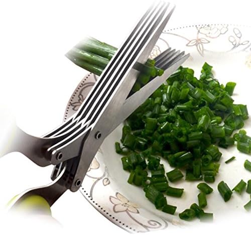 Herb Scissors, X-Chef Multipurpose Kitchen Scissors 5 Blades Stainless Steel with Clean Comb Cover Fast and Easy Clean