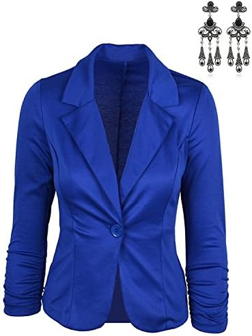 Modetrend Women's One Button Basic Blazer Slim Fit Long Sleeve Jacket Suit Outerwear Blue M