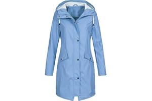 DABAOK Womens Rain Coat Women's Solid Color Rain Jacket Outdoor Hoodie Waterproof Long Coat Overcoat Windproof