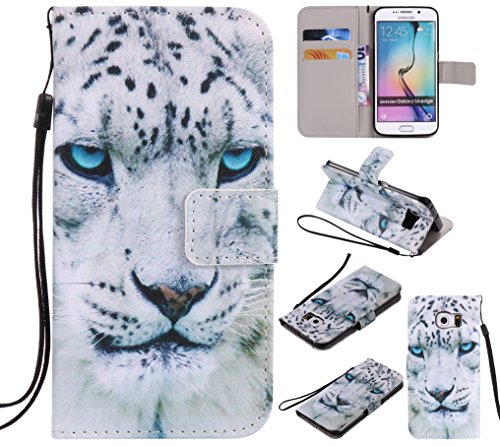 Feeltech Samsung Galaxy S6 Edge Hülle PU-Leder und Brieftasche Bunte Muster Fall mit Magnetverschluss, Hybrid-Kickstand mit Stand-Funktion, schlagen Sie schützende weiche TPU Stoßstangenabdeckung und Kreditkartenhalter für Samsung Galaxy S6 Edge Handgelenk Bügel-Buch-Art-Geldbeutel-Tasche mit 2 In 1 Berühren Sie Stift – White leopard - 8
