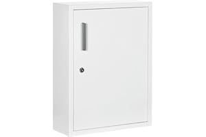 ‎KLEANKIN kleankin Medizinschrank, Badschrank, Wandschrank, 2 Ablagen, 3 Ebenen, mit verschließbarer Tür, 2 Schlüssel, Stahl, 40 x 15 x 53,5 cm, Weiß