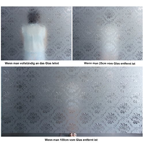 KINLO® Sichtschutzfolie 90x200cm Fensterfolie selbstklebend folie für fenster aus hochwertigem PVC folie büro möbelfolie klar Dekorfolie blumen folie statisch 2 Jahren Qualitätgarantie - 5