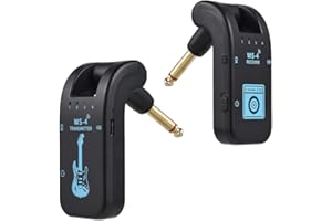 Kavolet Sistema di chitarra wireless 2,4 G, trasmettitore e ricevitore ricaricabili, con 10 ore di durata della batteria, Plug and Play, trasmissione in tempo reale 48 K/16 bit, spina girevole a 282