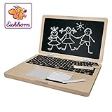 33,5cm x 21cm x 3cm Eichhorn 100002575 - Holzlaptop mit Puzzle, 14-teilig, Bildschirmfläche zum Beschreiben mit Kreide - Tastatur bestehend aus 6 Puzzleteilen - 32x20 cm, inkl. 6 Kreiden und Schwamm