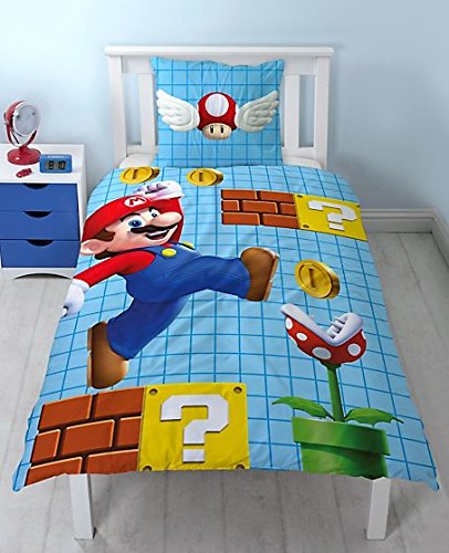 Nintendo Super Mario Bettwäsche Wendemotiv 2 tlg. 80x80 + 135x200 cm - 100 % Baumwolle - NEU
