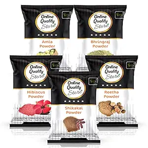Online Quality Store Amla Reetha Shikakai Bhringraj and Hibiscus Powder for Hair |hair mask |hair pack for dry and frizzy hair |,Ritha|Soapnuts|Aritha|Indian Gooseberry powder |organic Bhringraj Powder |gudhal powder |gudhal fool powder ,400g