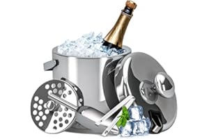 LessMo 1,3L Secchiello per Ghiaccio a Doppia Parete in Acciaio Inox, Secchiello per Ghiaccio con Coperchio, Secchiello Ghiaccio Champagne in Acciaio Inox a Doppio Strato, Ideale per Famiglie e Bar