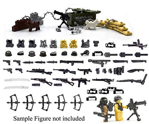 MOC (Mi propia creación). Establecer armas, paredes de ladrillo, perros y equipos tácticos en la Segunda Guerra Mundial para personalizar marcas de grandes construcciones minifigura 95 piezas