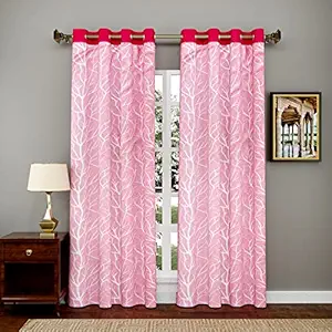 Kuber Industries Tree Printed 7 Feet Door Curtain for Living Room, Bed Room, Kids Room with 8 Eyelet- Pack of 2 (Pink)-HS43KUBMART25583, Standard