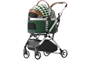 D'LLESELL Passeggino 3 in 1 per animali domestici, pieghevole, da viaggio per cani e gatti con trasportini staccabili, in alluminio, con copertura antipioggia. (verde)