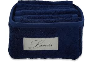 CA' D'ORO PDA Set Pezzi 6 lavette spugna cm. 30x30 con cestino in spugna trapuntato (Bleu Navy)