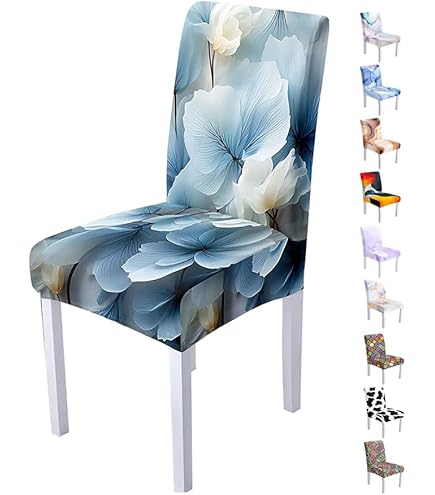 Coprisedie Elasticizzati Con Schienale - 6 Pezzi Fiore Blu - Lavabili In Lavatrice - Foto 7