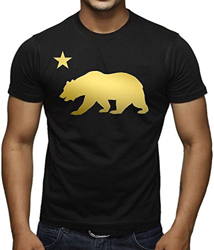 Sabby Mens Fashion Gold California Bear T-Shirt Black
