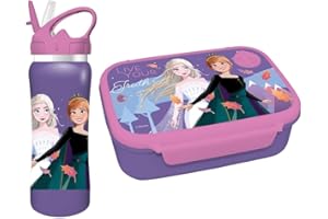 Diakakis Kids Kinder Lunchbox Set - Sandwichbox & Aluminium Wasserflasche 500ml - Schule Reise Mittagessen Essen Set BPA Frei (Frozen 1)